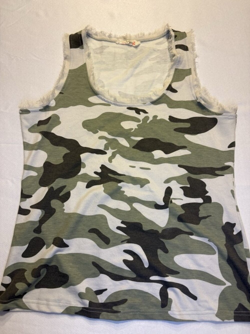 Mazik Distress Tunic Tank Top Women's Camo Fringe Size M